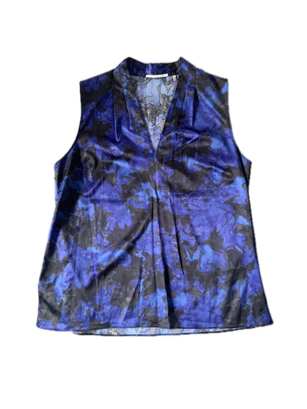 Tahari Blue Black Floral Sleeveless V-Neck Sleeveless Top